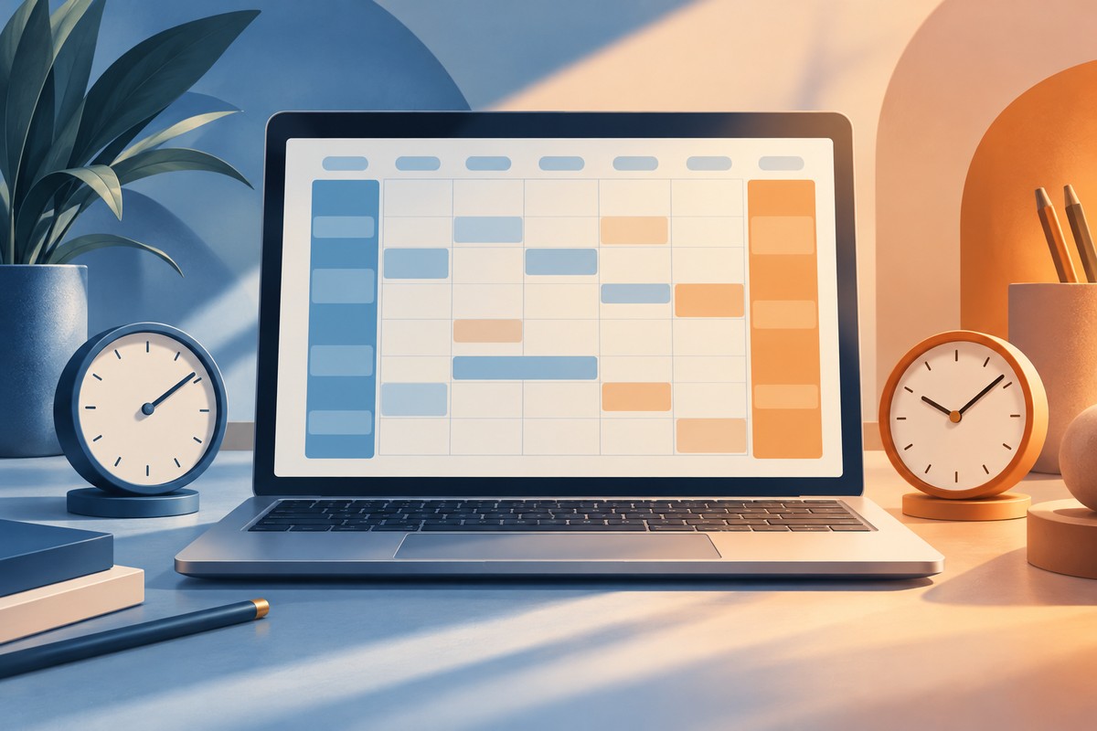 두 도시의 시계를 캘린더 시간 열과 함께 비교하는 개념 그림